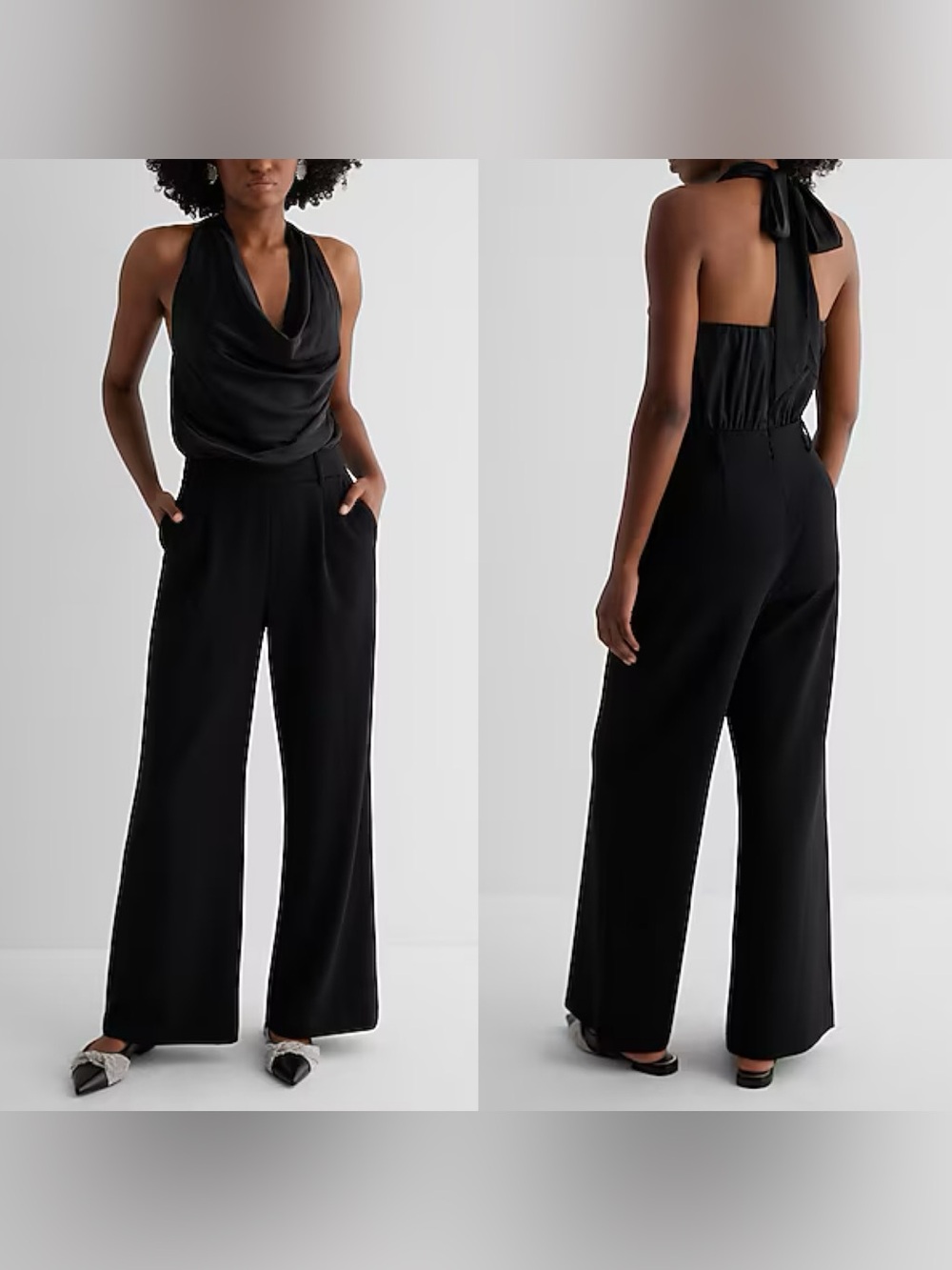 Express Satin Tie Halter Cowl Neck Wide Leg Jumpsuit Size Medium NWT